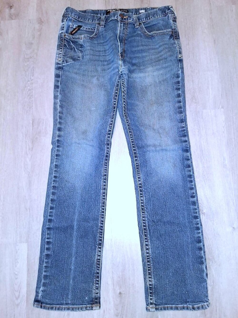 Ariat Rebar M4 Relaxed Boot Cut Jeans Men's Size 38/36 Distressed Denim